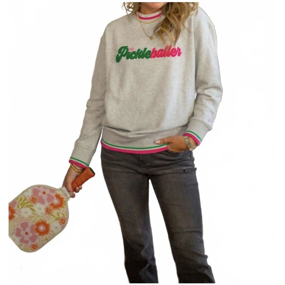 Shiraleah Pickleballer Sweatshirt Size L Pink Green Preppy Country Club - Picture 12 of 13